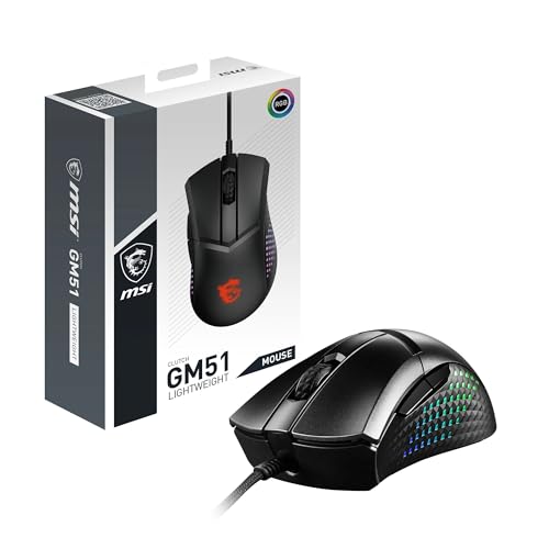 MSI Clutch GM51 Lightweight Gaming Maus - 26.000 DPI Optischer Sensor, 650 IPS, symmetrisch, 60Mio+ Click OMRON-Switches, FriXionFree Kabel, 8000Hz Abtastrate, 0,125ms Latenz, RGB Mystic Light, 75g von MSI