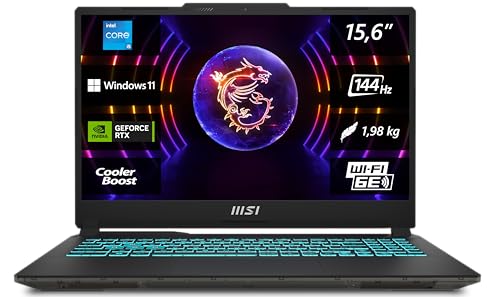 MSI Cyborg 15 Gaming Laptop, 15,6" Full HD 144Hz, Intel Core i5-13420H, NVIDIA GeForce RTX 4050, 16GB DDR5, 512GB SSD, Windows 11 Home, QWERTZ Tastatur, A13VE-863, Schwarz/transparent von MSI