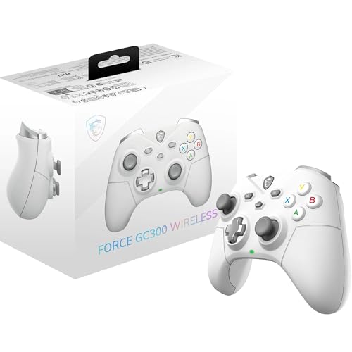 MSI FORCE GC300 WIRELESS WHITE PC Gamepad Controller - 2,4 GHz, Bluetooth, USB Typ-C auf A - kabelgebunden/drahtlos, 600mAh Li-Ionen-Akku (20h), austauschbare D-Pad-Abdeckungen, zwei Vibrationsmotoren von MSI