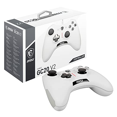 MSI FORCE GC20 V2 WHITE Kabelgebundener PC Gamepad Controller - austauschbare D-Pad Abdeckungen, zwei Vibrationsmotoren, USB 2.0 - weiß, kabelgebunden von MSI