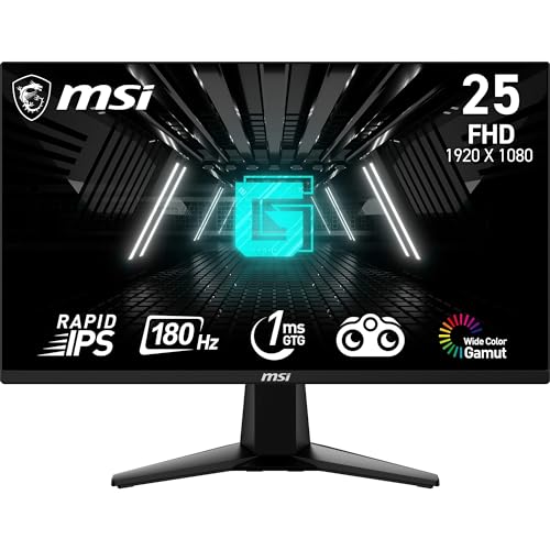 MSI G255F 24,5-Zoll-FHD-Gaming-Monitor – 1920 x 1080 Rapid IPS-Panel, 180 Hz / 1 ms (GtG), 99% sRGB-Farbraum, Adaptive-Sync – DP 1.2a, HDMI 2.0b CEC von MSI