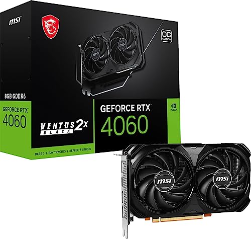 MSI Gaming GeForce RTX 4060 Grafikkarte, 8 GB GDRR6, 128-Bit, HDMI/DP, NVLink, mit Torx 4.0 Lüfter, Grafikkarte mit Ada Lovelace Architektur (RTX 4060 Ventus 2X Farbe Schwarz 8G OC) von MSI