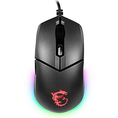 MSI Clutch GM11 Gaming Maus (kabelgebunden, PAW-3325 Sensor, 400 - 5000 DPI, 6 Tasten, schwarz, RGB Streifen, Red Logo) von MSI