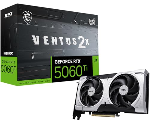 MSI Gaming RTX 5060 Ti 8G Ventus 2X OC Plus Grafikkarte (8GB GDDR7,TBA-Bit, Extreme Performance:TBA MHz, DisplayPort x3 2.1a, HDMI 2.1b, NVIDIA Blackwell Architecture) von MSI