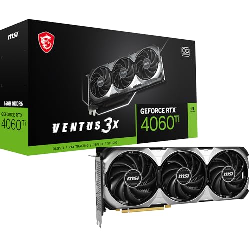 MSI GeForce RTX 4060 Ti Ventus 3X 16G OC Grafikkarte -NVIDIA RTX 4060 Ti, 16GB GDDR6 Speicher, 18Gbps, PCIe 4.0, DLSS3 von MSI