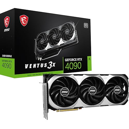 MSI GeForce RTX 4090 Ventus 3X 24G OC Grafikkarte - GPU, 24GB GDDR6X (21Gbits/384-Bit), PCIe 4.0 - 3 x TORX 4.0 Lüfter - HDMI 2.1a, DisplayPort 1.4a von MSI