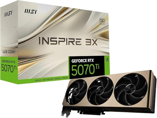 MSI GeForce RTX 5070 Ti 16G Inspire 3X OC Plus — 16GB GDDR7 (28Gbps/256-bit), PCIe 5, Boost: 2482 MHz, HDMI 2.1b, DisplayPort 2.1b von MSI