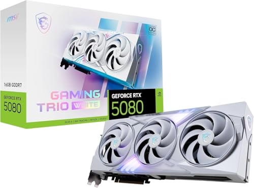 MSI GeForce RTX 5080 16G Gaming Trio OC White — 16GB GDDR7 (30Gbps/256-bit), PCIe 5, Boost: 2745 MHz, HDMI 2.1b, DisplayPort 2.1b von MSI