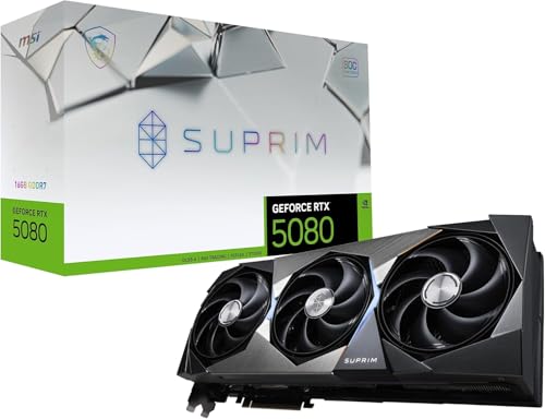 MSI GeForce RTX 5080 16G SUPRIM SOC — 16GB GDDR7 (30Gbps/256-bit), PCIe 5, Boost: 2745 MHz, HDMI 2.1b, DisplayPort 2.1b von MSI