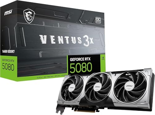 MSI GeForce RTX 5080 16G Ventus 3X OC — 16GB GDDR7 (30Gbps/256-bit), PCIe 5, Boost: 2640 MHz, HDMI 2.1b, DisplayPort 2.1b von MSI