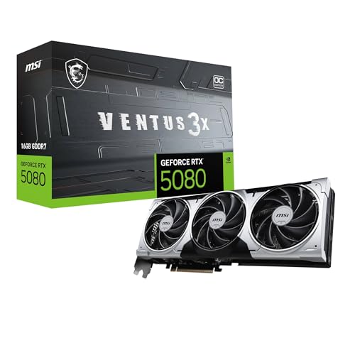 MSI GeForce RTX 5080 16G Ventus 3X OC Plus — 16GB GDDR7 (30Gbps/256-bit), PCIe 5, Boost: 2640 MHz, HDMI 2.1b, DisplayPort 2.1b MSI GeForce RTX 5080 16G Ventus 3X OC Plus — 16GB GDDR7 (30Gbps/256-bit), PCIe 5, Boost: 2640 MHz, HDMI 2.1b, DisplayPort 2.1b von MSI