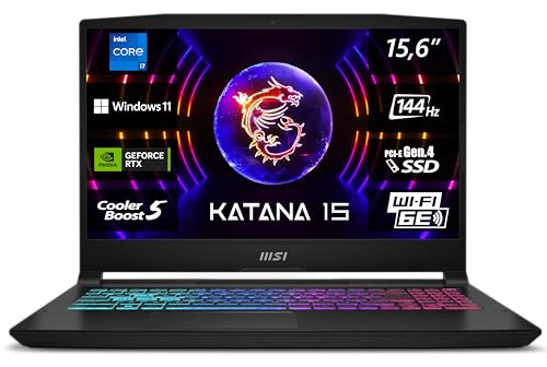 MSI Katana 15 Gaming Laptop, 15,6" Full HD 144Hz, Intel Core i7-13620H, NVIDIA GeForce RTX 4070, 16GB DDR5, 512GB SSD, Windows 11 Home, QWERTZ Tastatur, B13VGK-1860, Schwarz von MSI
