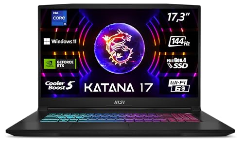 MSI Katana 17 B13VGK-671, Gaming Laptop, 43,9 cm (17,3 Zoll) FHD, 144 Hz, Intel Core i9-13900H, 16 GB DDR5-5200, 1 TB SSD, NVIDIA GeForce RTX 4070, Windows 11 Home, QWERTZ Tastatur, Schwarz von MSI