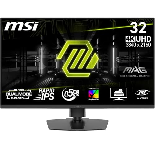 MSI, MAG 322URDF E16, 32-Zoll, 4K UHD, 3840x2160, Gaming-Monitor, Rapid IPS, 0,5ms, DisplayHDR 400, Eye Care, AI Vision, Dual-Mode, HDMI 2.1, DP 1.4a, Neigung/Höhe einstellbar, Schwarz von MSI