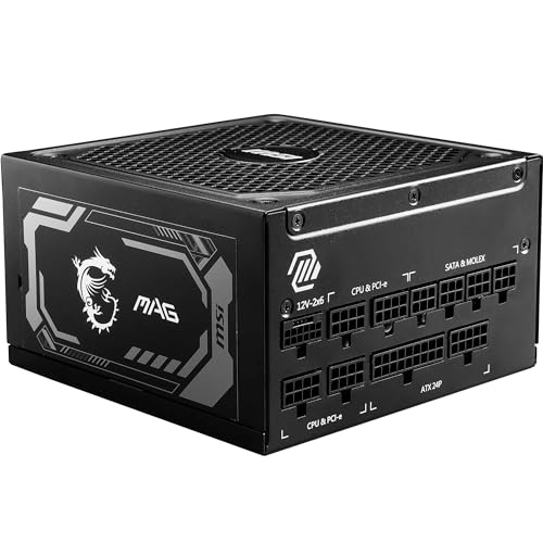 MSI MAG A1250GL PCIE5 Power Supply Unit, 1250W, 80 Plus Gold, ATX 3.1, PCIe 5.1 GPU Support, ATX PSU, Black Flat Cable von MSI