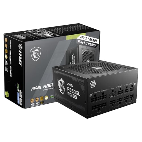 MSI MAG A850GL PCIE 5 & ATX 3.0 Gaming-Netzteil – voll modular – 80 Plus Gold Zertifiziert 850 W – kompakte Größe – ATX-Netzteil von MSI