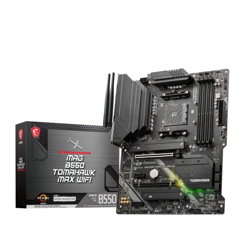 MSI MAG B550 TOMAHAWK MAX WIFI Mainboard ATX, AM4 - AMD Ryzen 5000 bereit - DDR4 Boost 5100+MHz/OC, PCIe 4.0 & 3.0 x16, M.2 Gen4 & Gen3, 2.5G LAN, Wi-Fi 6E, Bluetooth 5.2 von MSI