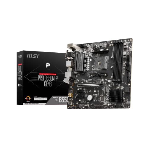 MSI PRO B550M-P GEN3-Motherboard, Micro-ATX, AM4 — AMD Ryzen 5000-fähig — DDR4 Boost 4400+MHz/OC, PCIe 3.0 x16-Steckplatz, 1 x M.2-Gen3-Steckplatz, 1 x M.2-Gen3-Steckplatz, 1G-LAN von MSI