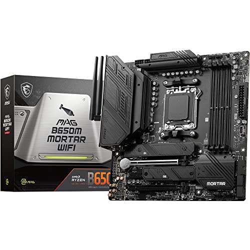 MSI MAG B650M Mortar WiFi Mainboard, Micro-ATX - Unterstützt AMD Ryzen 7000 Serie Prozessoren, AM5-12 Duet Rail 80A VRM, DDR5 Memory Boost 6400+MHz/OC, 2 X PCIe 4.0 X16, 2 X M.2 Gen4, Wi-Fi 6E von MSI