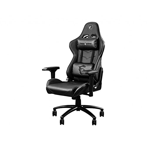 MSI MAG CH120 I Gaming Stuhl Gaming Chair - Schwarzes Kunstleder mit grauer Ziernaht, Rennsitz-Design,180° neigbar, verstellbare Nackenstütze & Lendenkissen, 4D Armlehnen - Tragfähigkeit max. 150kg von MSI