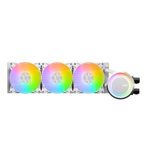 MSI MAG CORELIQUID E360 white AIO CPU Wasserkühlung - Vergrößerte Kupferkühlplatte, ARGB Blockhead, Zweikammer-Wasserblock, Split-Flow Radiator, Mystic Light - AMD & Intel Kompatibel MSI MAG CORELIQUID E360 white AIO CPU Wasserkühlung - Vergrößerte Kupferkühlplatte, ARGB Blockhead, Zweikammer-Wasserblock, Split-Flow Radiator, Mystic Light - AMD & Intel Kompatibel von MSI