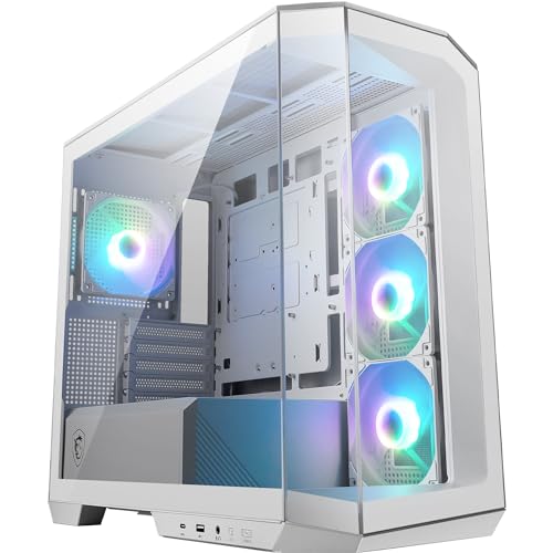 MSI MAG PANO M100R PZ White Micro-ATX PC-Gehäuse - 3 x 120 mm Reverse-Blade ARGB-Lüfter und 1 x 120 mm ARGB-Lüfter mit Hub, GPU-Ständer, Staubfilter, 33 mm Kabelführungsraum, USB Typ-C (20Gbps) von MSI