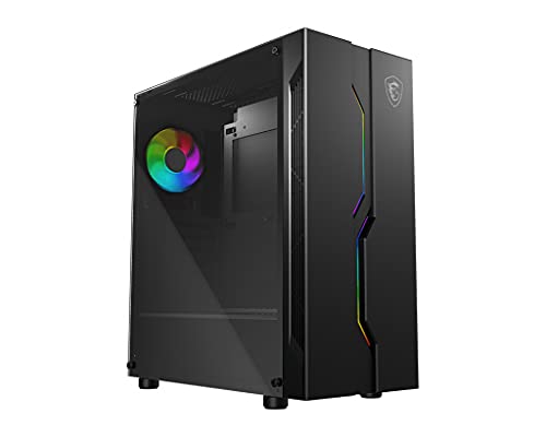 MSI MAG Vampiric 010X Mid-Tower ATX Gehäuse (1x USB 3.1 Anschluss, 1x 120mm A-RGB Fan im Lieferumfang, schwarz, RGB) von MSI