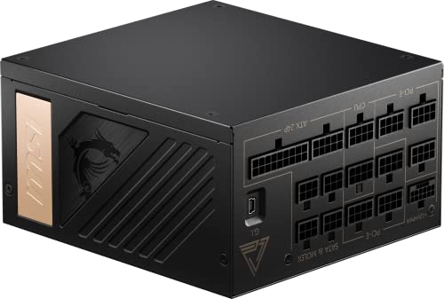 MSI MEG Ai1300P PCIE5 Netzteil, EU Stecker, 1300W, 80 Plus Platinum, vollmodularer ATX 3.0, unterstützt PCIe 5.0 GPU, japanische Kondensatoren, Gaming Intelligence, ummantelte Kabel von MSI