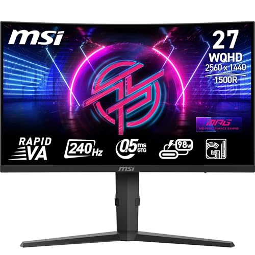 MSI MPG 275CQRXFDE 27-Zoll-WQHD-Gaming-Monitor mit gebogener Oberfläche – Rapid VA Panel mit 1500R 2560 x 1440, 240 Hz / 0,5 ms (GtG, Min.), Adaptive Sync – DP 1.4a, HDMI 2.0b CEC von MSI
