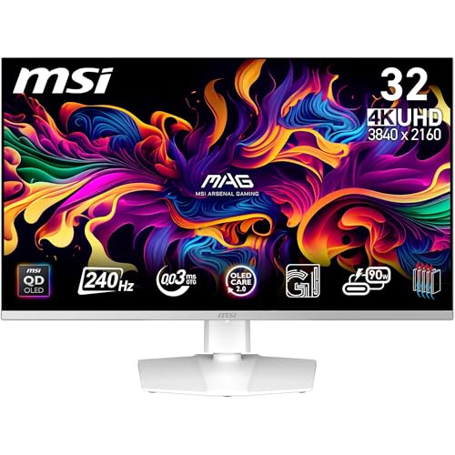 MSI MPG 321URXW QD-OLED Gaming Monitor 31,5 Zoll 4K UHD – Quantum Dot OLED 3840 x 2160, 240 Hz – 0,03 ms, 99 Purcent DCI-P3, DisplayHDR True Black 400, KVM, RGB – DP 1.4a, HDMI 2.1, USB Type-C von MSI