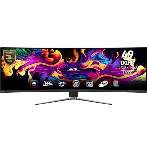 MSI MPG 491CQPDE QD-OLED 49" DQHD Curved Gaming Monitor - 1800R, 5120 x 1440 Quantum Dot OLED Panel, 144Hz / 0.03ms, 99% DCI-P3, ΔE≤2, DisplayHDR True Black 400, KVM - DP 1.4a, HDMI 2.1 MSI MPG 491CQPDE QD-OLED 49" DQHD Curved Gaming Monitor - 1800R, 5120 x 1440 Quantum Dot OLED Panel, 144Hz / 0.03ms, 99% DCI-P3, ΔE≤2, DisplayHDR True Black 400, KVM - DP 1.4a, HDMI 2.1 von MSI