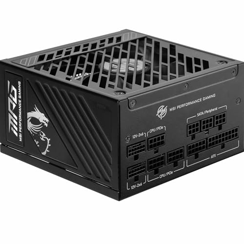 MSI MPG A1000GS PCIE5 Netzteil, 1000 W, 80 Plus Gold, ATX 3.1, PCIe 5.1 GPU-Unterstützung, Dual-Native 12V-2x6, Kabel mit zweifarbigen 12V-2x6 Anschlüssen, ATX-Netzteil, Modulare Kabel von MSI