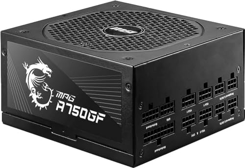 MSI MPG A750GF Netzteil, EU-Stecker, 750W, 80 Plus Gold zertifiziert, vollmodulares ATX-Netzteil, unterstützt 3x 6+2 Pin GPU, japanische 105°C-Kondensatoren, flache schwarze Kabel - 10 Jahre Garantie von MSI