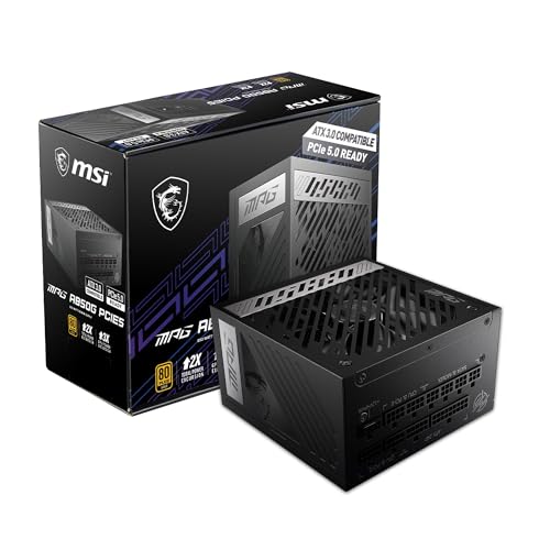 MSI MPG A850G PCIE5 Netzteil, EU Stecker - 850W, 80 Plus Gold zertifiziert, vollmodularer ATX 3.0, unterstützt PCIe 5.0 GPU, japanische 105°C Kondensatoren, 0% RPM Modus, Flachkabel von MSI