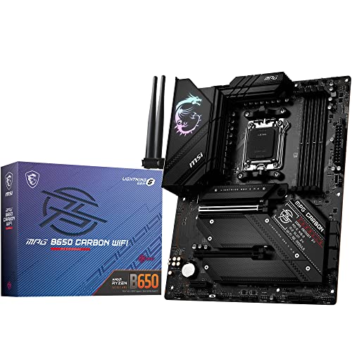 MSI MPG B650 Carbon WiFi Mainboard, ATX - Unterstützt AMD Ryzen 7000 Serie Prozessoren, AM5-16 Phasen 80A VRM, DDR5 Memory Boost 6600+MHz/OC, 2 x PCIe 4.0 x16, 1x M.2 Gen5, 3X M.2 Gen4, Wi-Fi 6E MSI MPG B650 Carbon WiFi Mainboard, ATX - Unterstützt AMD Ryzen 7000 Serie Prozessoren, AM5-16 Phasen 80A VRM, DDR5 Memory Boost 6600+MHz/OC, 2 x PCIe 4.0 x16, 1x M.2 Gen5, 3X M.2 Gen4, Wi-Fi 6E von MSI