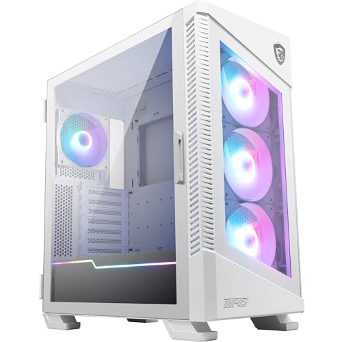 MSI MPG Velox 100R White Mid-Tower PC-Gehäuse, geeignet für E-ATX Mainboards, Front aus gehärtetem Glas, 4X 120mm ARGB-Lüfter, Mystic Light, unterstützt 2X 360mm-Kühler & seitliche Lufteinlässe von MSI