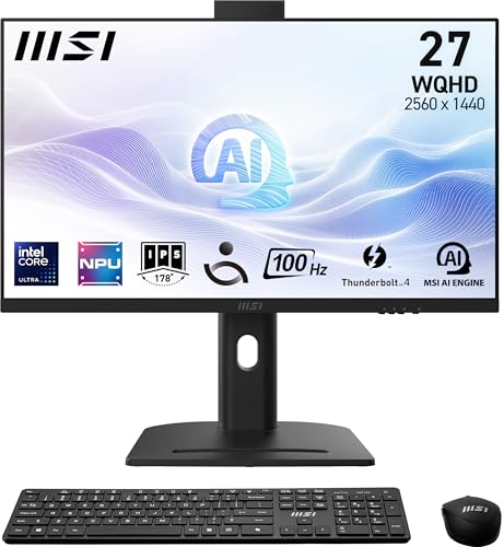 MSI Modern AM273QP AI 1UM-006DE - All in One PC, Intel Core Ultra 7 Prozessor 155H, 27 Zoll, WQHD (2560x1440), 100Hz, 1TB SSD, 32GB DDR5, Webcam, Windows 11 Pro, Schwarz von MSI