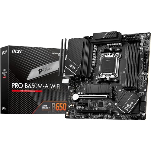MSI PRO B650M-A WiFi Mainboard, Micro-ATX - Unterstützt AMD Ryzen 7000 Serie Prozessoren, AM5 - DDR5 Memory Boost 6400+MHz/OC, 2 x PCIe 4.0 x16, 2 x M.2 Gen4, Wi-Fi 6E von MSI