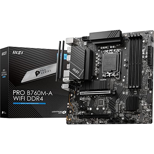 MSI PRO B760M-A WiFi DDR4 Mainboard Micro-ATX - Unterstützt Intel Core Prozessoren der 12. und 13. Generation, LGA 1700, DDR4 Memory Boost 5333+MHz/OC, PCIe 4.0 x16, M.2 Gen4, 2.5G LAN, Wi-Fi 6E von MSI