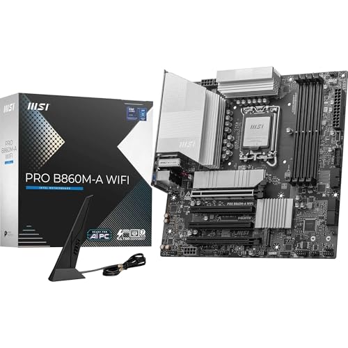 MSI PRO B860M-A WiFi Mainboard, mATX - Unterstützt Intel Core Ultra Prozessoren (Series 2), LGA 1851-12 DRPS, DDR5 Memory Boost (8600+ MT/s OC), PCIe 5.0 x16 & 4.0 x16, M.2 Gen5, Wi-Fi 7, 5G LAN von MSI