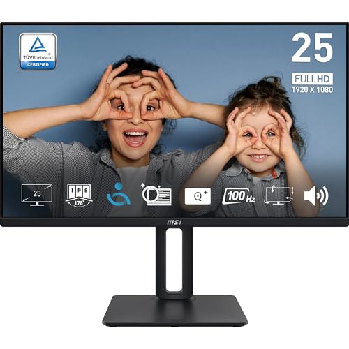 MSI PRO MP251P 24,5 Zoll Full HD Business Monitor - 1920 x 1080 IPS-Panel, 100 Hz, augenfreundlicher Bildschirm, integrierte Lautsprecher, 4-Fach verstellbar - HDMI 1.4b, D-Sub (VGA) von MSI