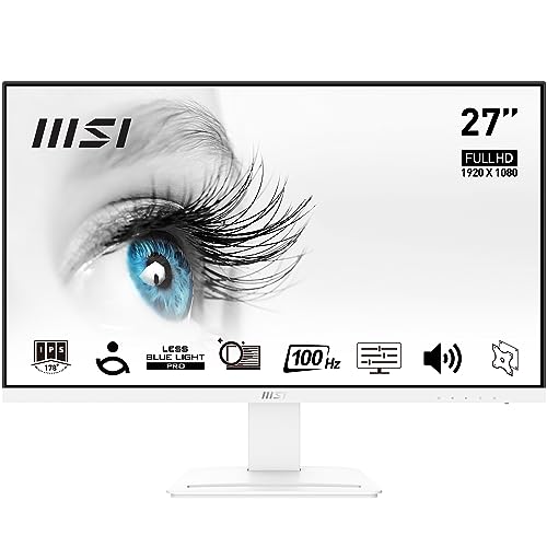 MSI PRO MP273AWDE 27 Zoll Full HD Office Monitor - 1920x1080 IPS-Panel, 100Hz, augenschonender Bildschirm, VESA-Montage, Lautsprecher, Display-Kit, HDMI 1.4b, DP 1.2a, D-Sub (VGA) weiß von MSI