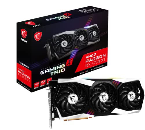 MSI Radeon RX 6750 XT GAMING X TRIO 12G Grafikkarte - AMD RX 6750 XT, GPU 2554/2623 MHz, 12000MB DDR6 Speicher, Memory Speed 18000 MHz, Memory Bus 192bit von MSI