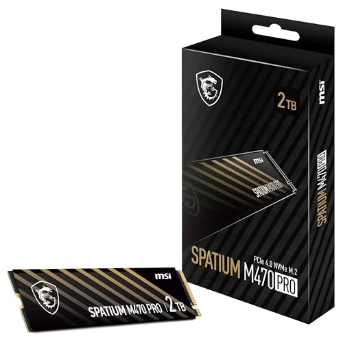 MSI SPATIUM M470 PRO SSD 2 TB – PCIe 4.0 NVMe M.2 interne SSD, 6000 MB/s Lese- und 5000 MB/s Schreibgeschwindigkeit, 3D NAND, integrierte Datensicherheit, Center – 5 Jahre Qualität von MSI
