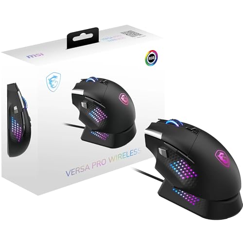 MSI Versa PRO Wireless + Mouse Dock PRO Gaming-Maus – Ladestation, 26000 DPI optischer Sensor, für Rechtshänder, 70 Millionen Klicks, 80 Stunden Akkulaufzeit, 97 g – kabelgebunden/kabellos MSI Versa PRO Wireless + Mouse Dock PRO Gaming-Maus – Ladestation, 26000 DPI optischer Sensor, für Rechtshänder, 70 Millionen Klicks, 80 Stunden Akkulaufzeit, 97 g – kabelgebunden/kabellos von MSI