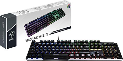 MSI Vigor GK50 Elite Box White Mechanische Gaming-Tastatur (DE-Layout) QWERTZ - Kailh Box White Switches, ergonomische Keycaps, Metall-Finish, rutschfeste Game Base, RGB pro Taste, USB 2.0 - Full-Size von MSI