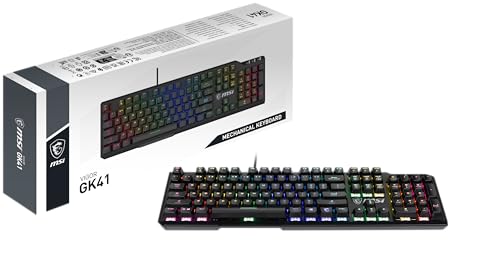 MSI Vigor GK41 Mechanische Gaming-Tastatur QWERTZ, Kailh Red Switches (Linear), Ergonomische Tasten, rutschfeste Basis, 6 festgelegte Farb-LEDs in 10 Beleuchtungszonen, Mystic Light, USB 2.0 von MSI