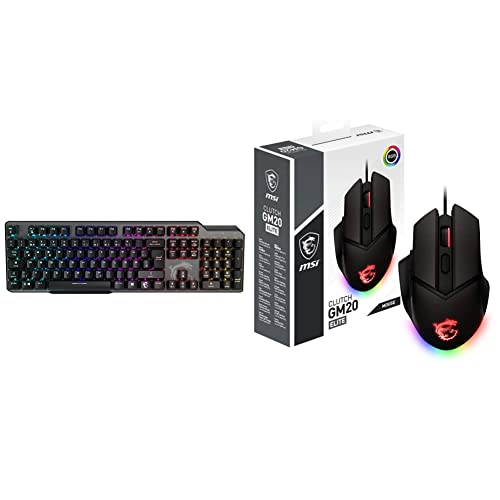 MSI Vigor GK50 Elite Box White Mechanische Gaming-Tastatur(DE-Layout) QWERTZ - Kailh Box White Switches, ergonomische Keycaps, Metall-Finish & CLUTCH GM20 ELITE Gaming-Maus - 6.400 DPI - kabelgebunden von MSI