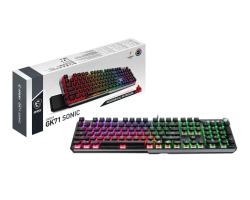 MSI Vigor GK71 Sonic Red FR Mechanische Gaming-Tastatur, AZERTY FR, Sonic Red Switches, ClearCaps, Multimedia-Tasten, ergonomische Handballenauflage, Mystic Light, USB 2.0, volle Größe, Schwarz MSI Vigor GK71 Sonic Red FR Mechanische Gaming-Tastatur, AZERTY FR, Sonic Red Switches, ClearCaps, Multimedia-Tasten, ergonomische Handballenauflage, Mystic Light, USB 2.0, volle Größe, Schwarz von MSI