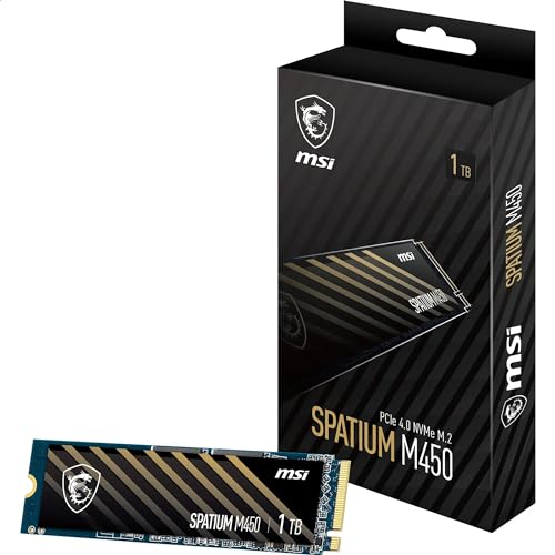MSI SPATIUM M450 SSD 1TB - PCIe 4.0 NVMe M.2 Internal Solid State Drive, 3600MB/s Read & 3000MB/s Write, 3D NAND, Built-In Data Security, Center - 5 Year Warranty (600 TBW) von MSI